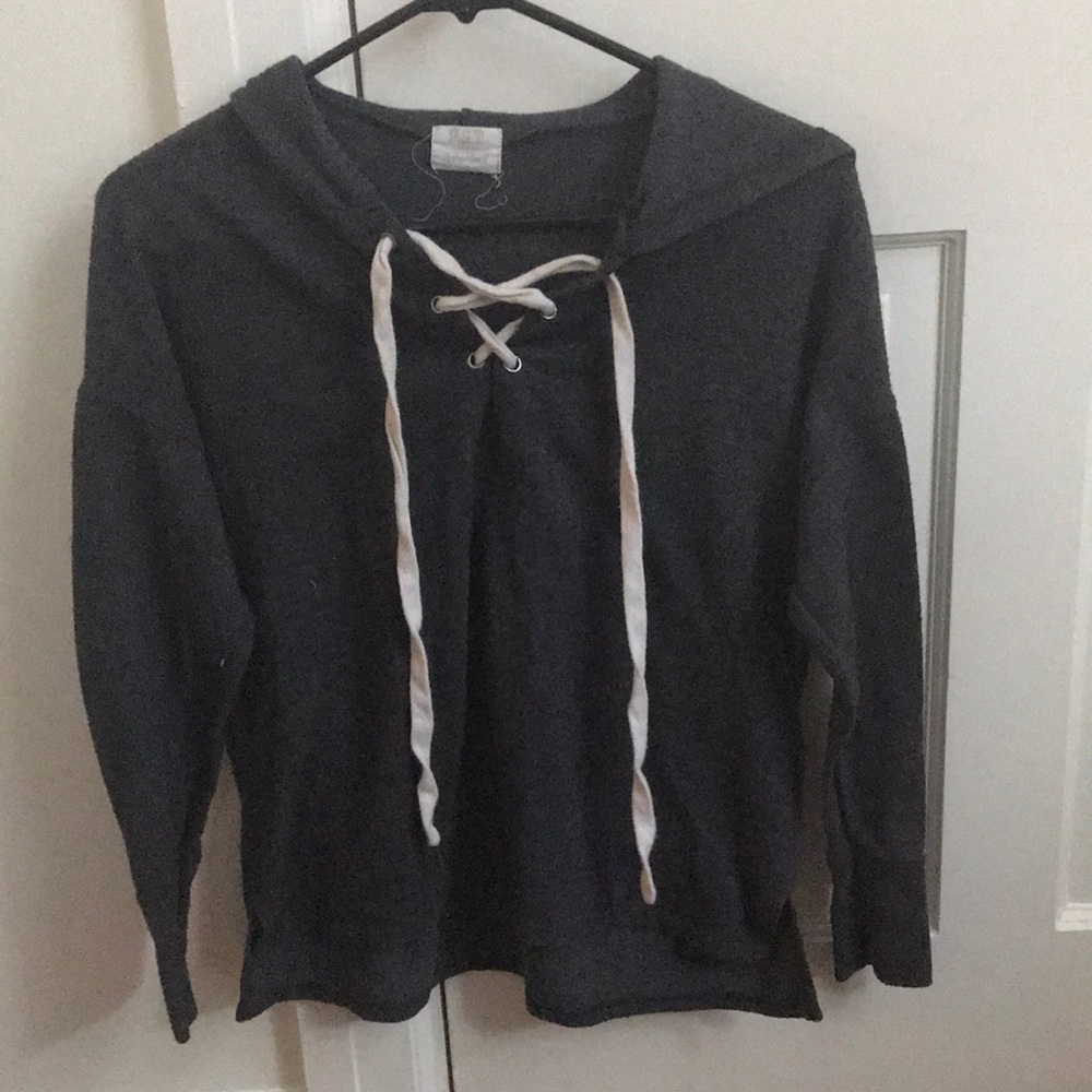 Lace up hooded sweater type shirt